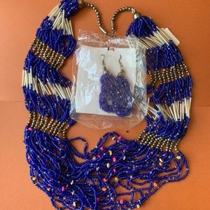 Hand Beaded Collar Style Necklace & Earring Set NWOT